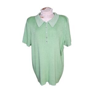 Vintage Quacker Factory Lime Green‎ & Silver Ribbed Polo Size 2X
